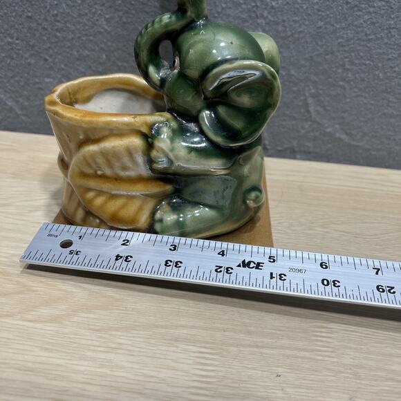 Vintage MCM Green Elephant Glazed Ceramic Planter Pot Holder Good Luck Posed - Picture 8 of 8